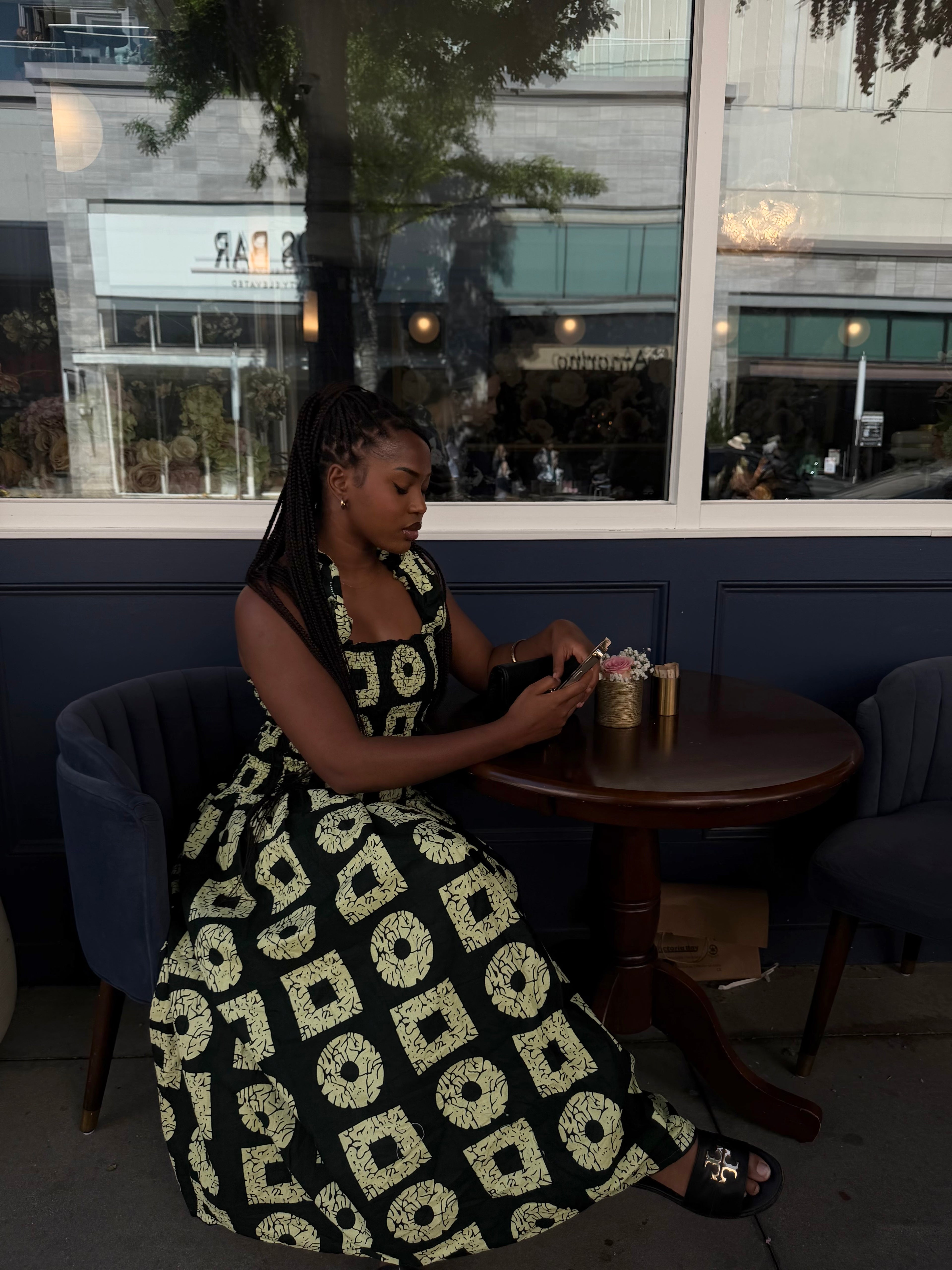 Ruffle neck maxi dress