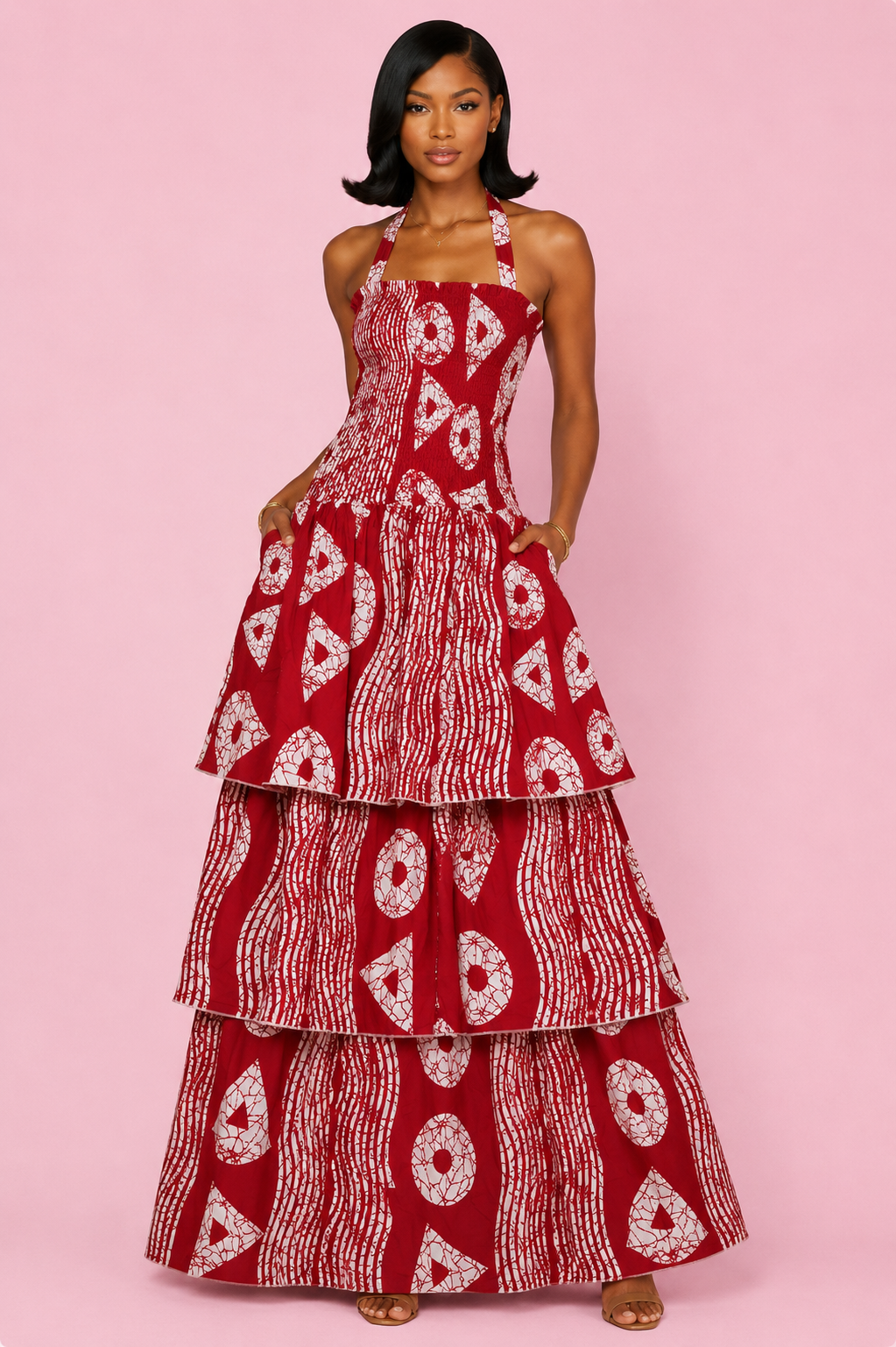 Red Ankara maxi dress